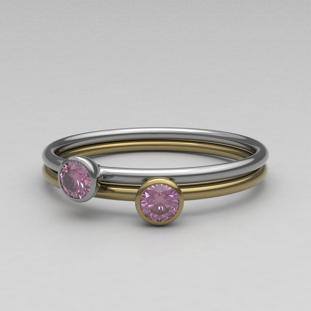 Stackable Ring with Bezel Set 3mm Round Pink Tourmaline in 14K Solid Gold Band