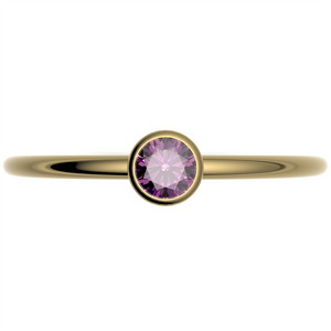 Stackable Ring with Bezel Set 3mm Round Pink Tourmaline in 14K Solid Gold Band