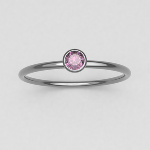 Stackable Ring with Bezel Set 3mm Round Pink Tourmaline in 14K Solid Gold Band