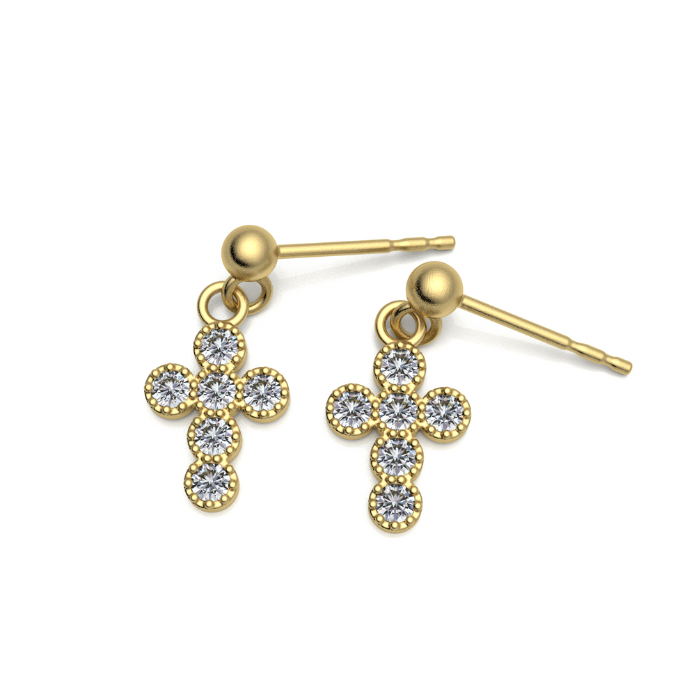 14K Gold Cross Earrings with Natural Diamonds