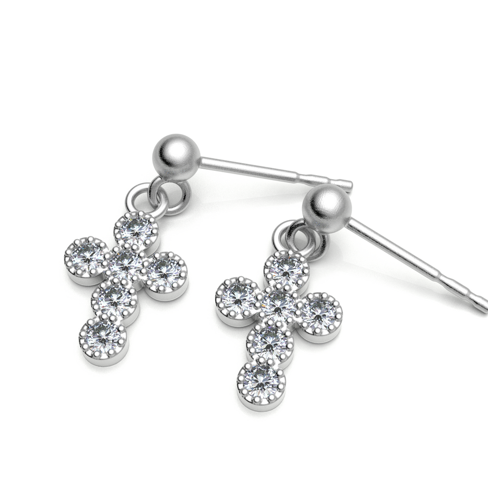 14K Gold Cross Earrings with Natural Diamonds