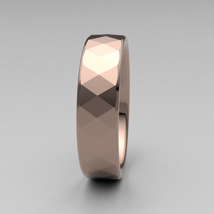 Faceted Diamond Pattern Wedding Band (6mm) in 14K Gold Comfort Fit