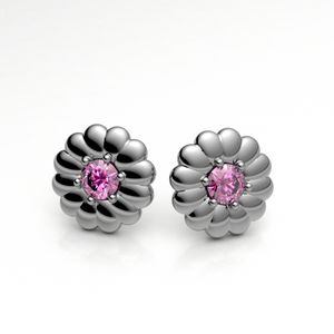 Flower Earrings in 14k Solid Gold with Natural Pink Sapphires