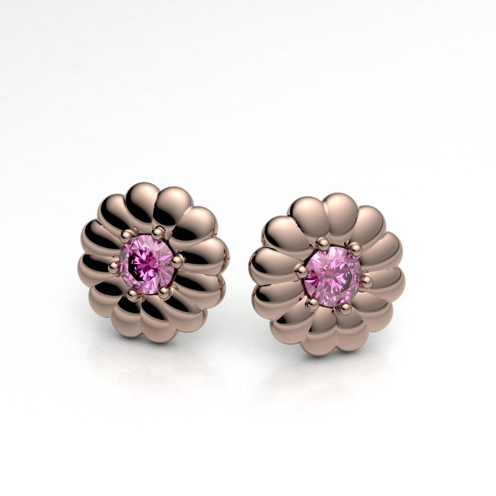 Flower Earrings in 14k Solid Gold with Natural Pink Sapphires